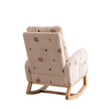 Upholstered High Back Wooden Rocking Chair for Living Room Baby Kids Room Bedroom, Pink Boucle