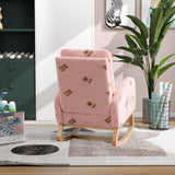 Upholstered High Back Wooden Rocking Chair for Living Room Baby Kids Room Bedroom, Pink Boucle