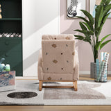 Upholstered High Back Wooden Rocking Chair for Living Room Baby Kids Room Bedroom, Pink Boucle