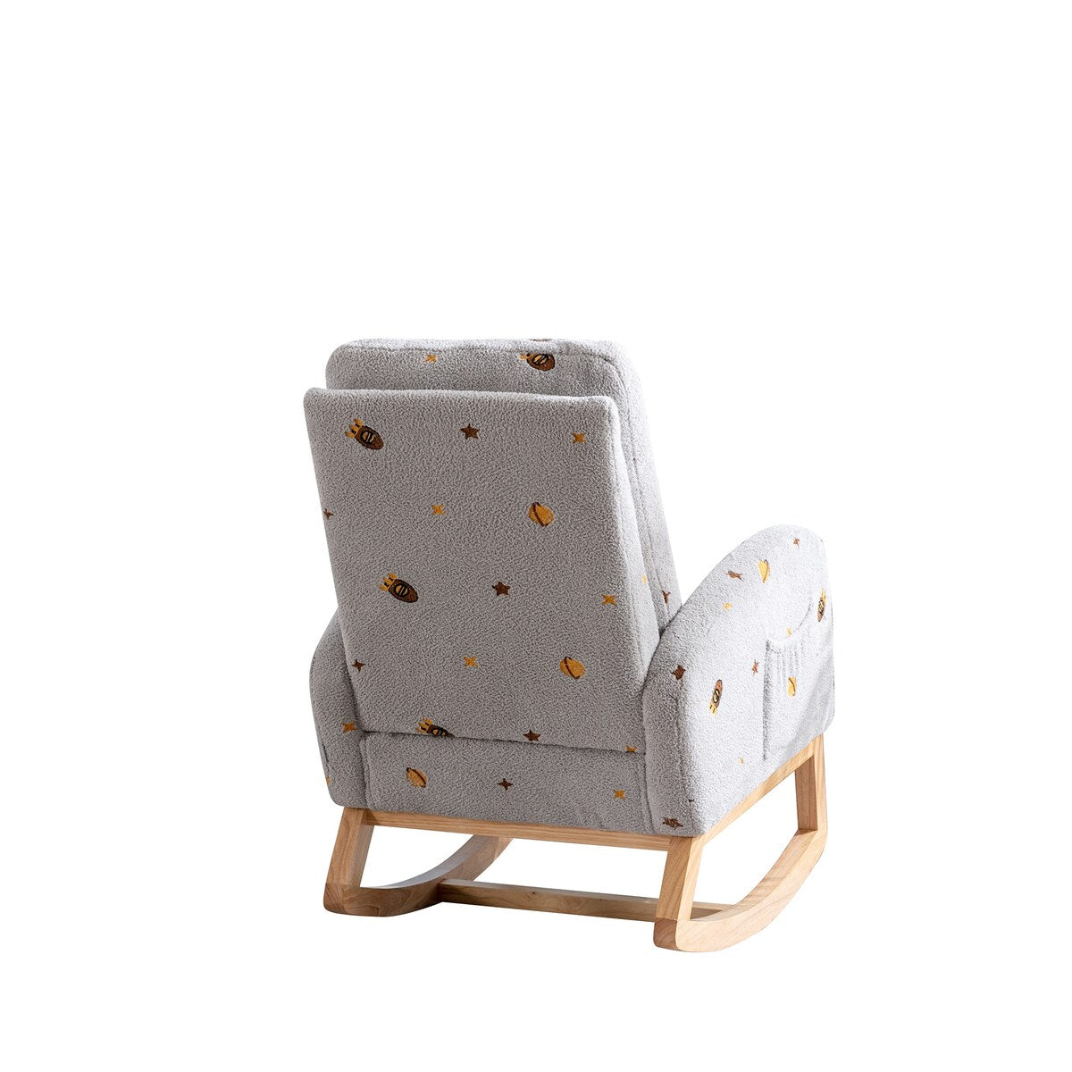 Upholstered High Back Wooden Rocking Chair for Living Room Baby Kids Room Bedroom, Pink Boucle