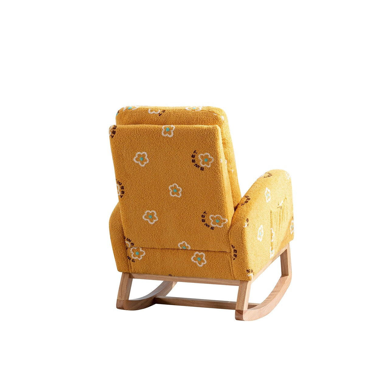 Upholstered High Back Wooden Rocking Chair for Living Room Baby Kids Room Bedroom, Pink Boucle