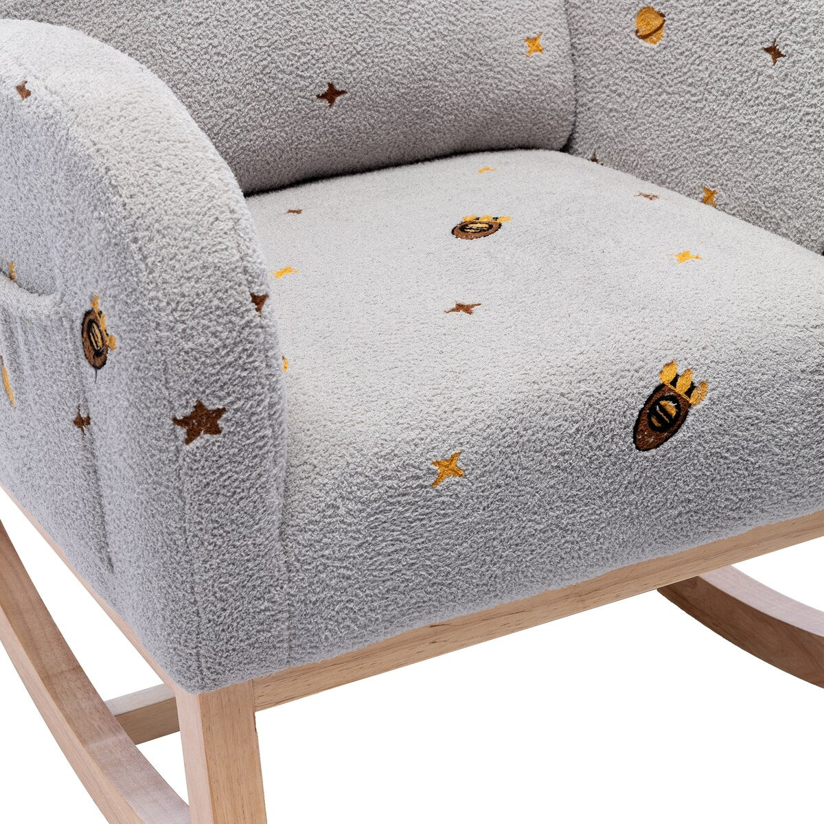 Upholstered High Back Wooden Rocking Chair for Living Room Baby Kids Room Bedroom, Pink Boucle