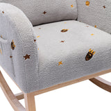 Upholstered High Back Wooden Rocking Chair for Living Room Baby Kids Room Bedroom, Pink Boucle