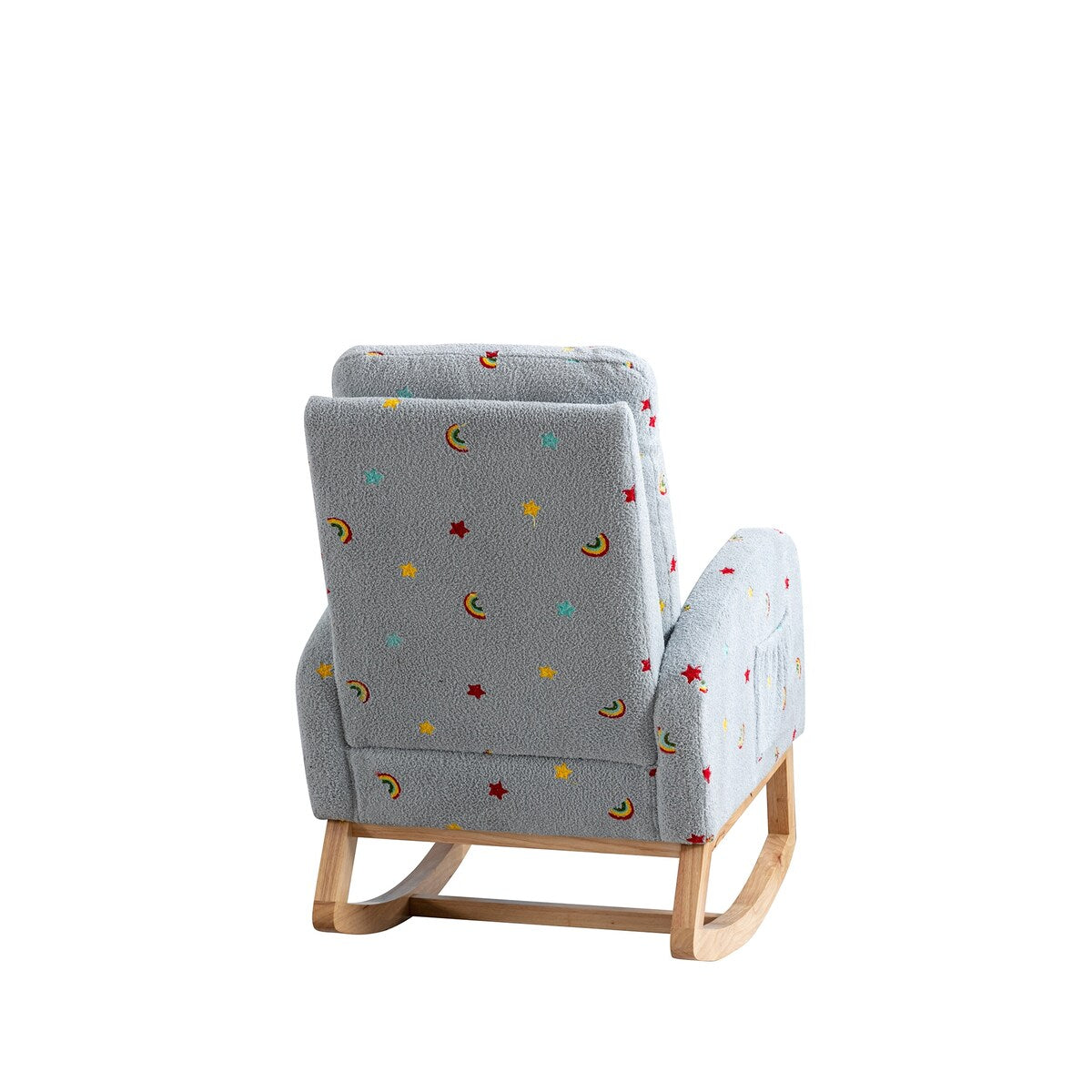 Upholstered High Back Wooden Rocking Chair for Living Room Baby Kids Room Bedroom, Pink Boucle