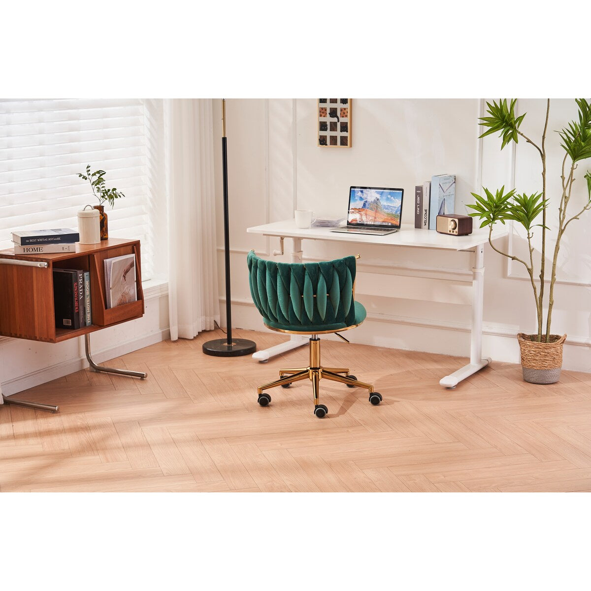 Upholstered Home Office Desk Chairs with Adjustable Swivel Wheels