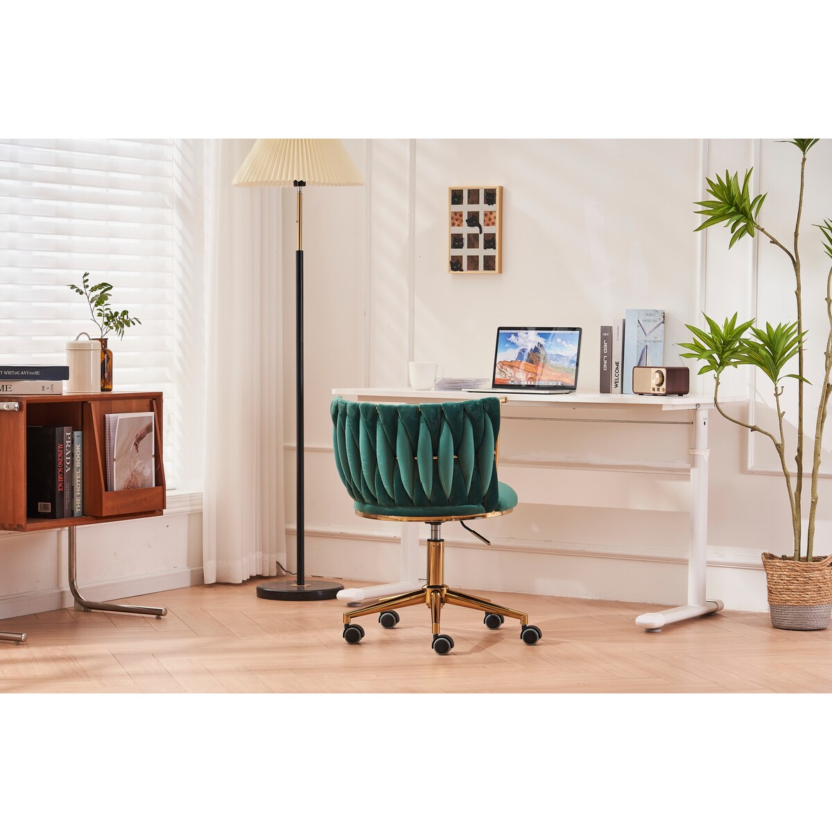 Upholstered Home Office Desk Chairs with Adjustable Swivel Wheels