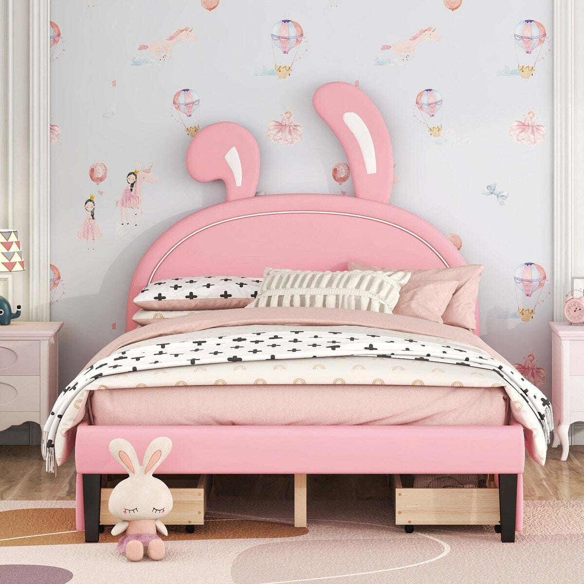 Upholstered Platform Bed with 4 Drawers