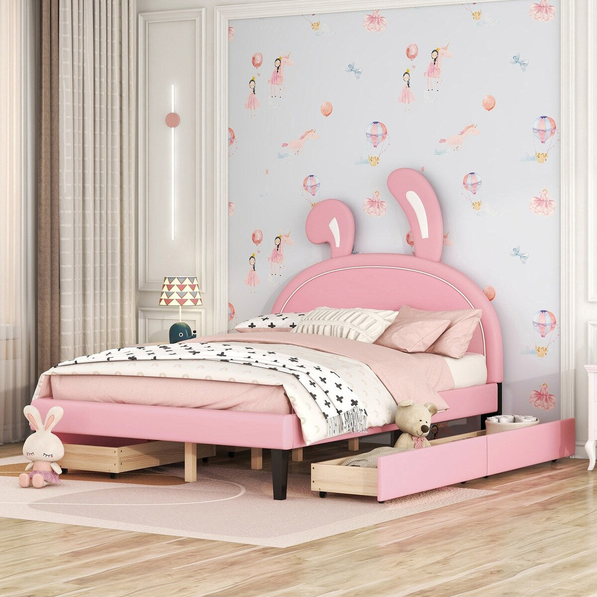Upholstered Platform Bed with 4 Drawers