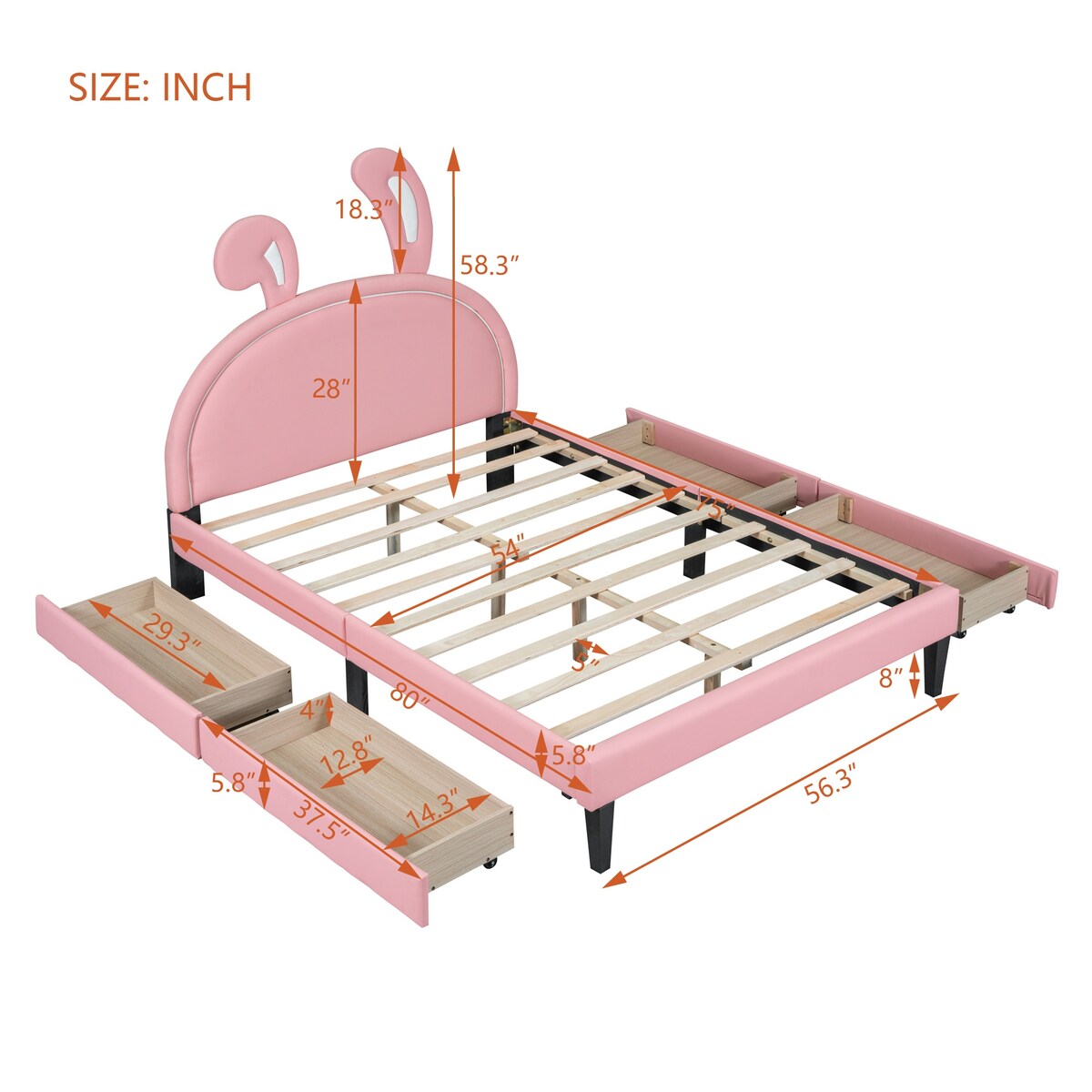 Upholstered Platform Bed with 4 Drawers