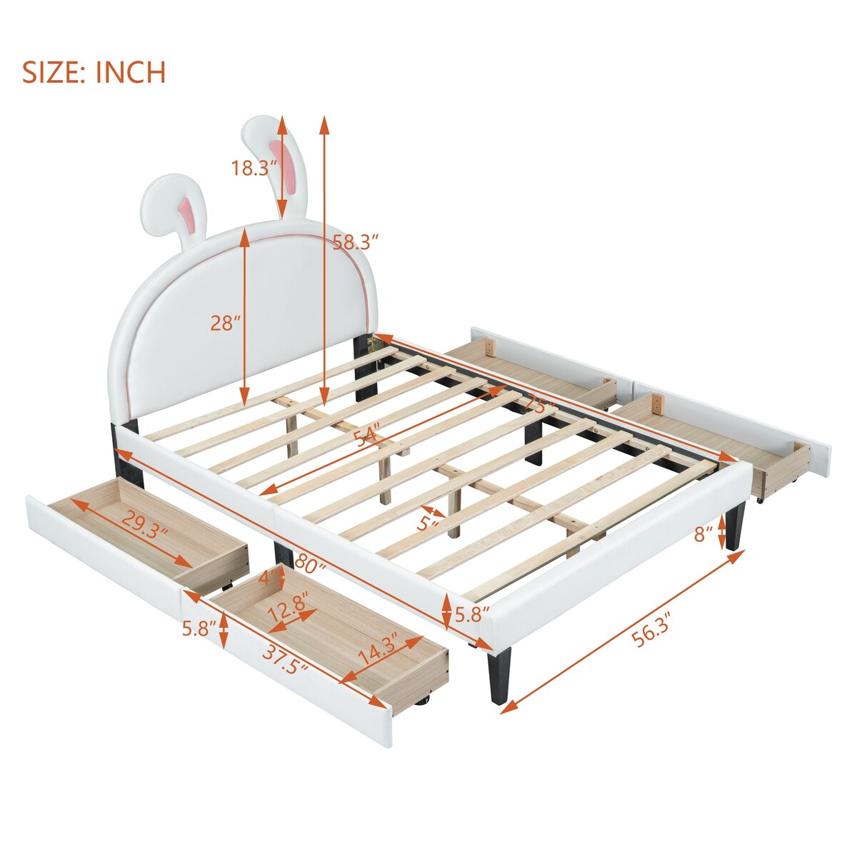 Upholstered Platform Bed with 4 Drawers