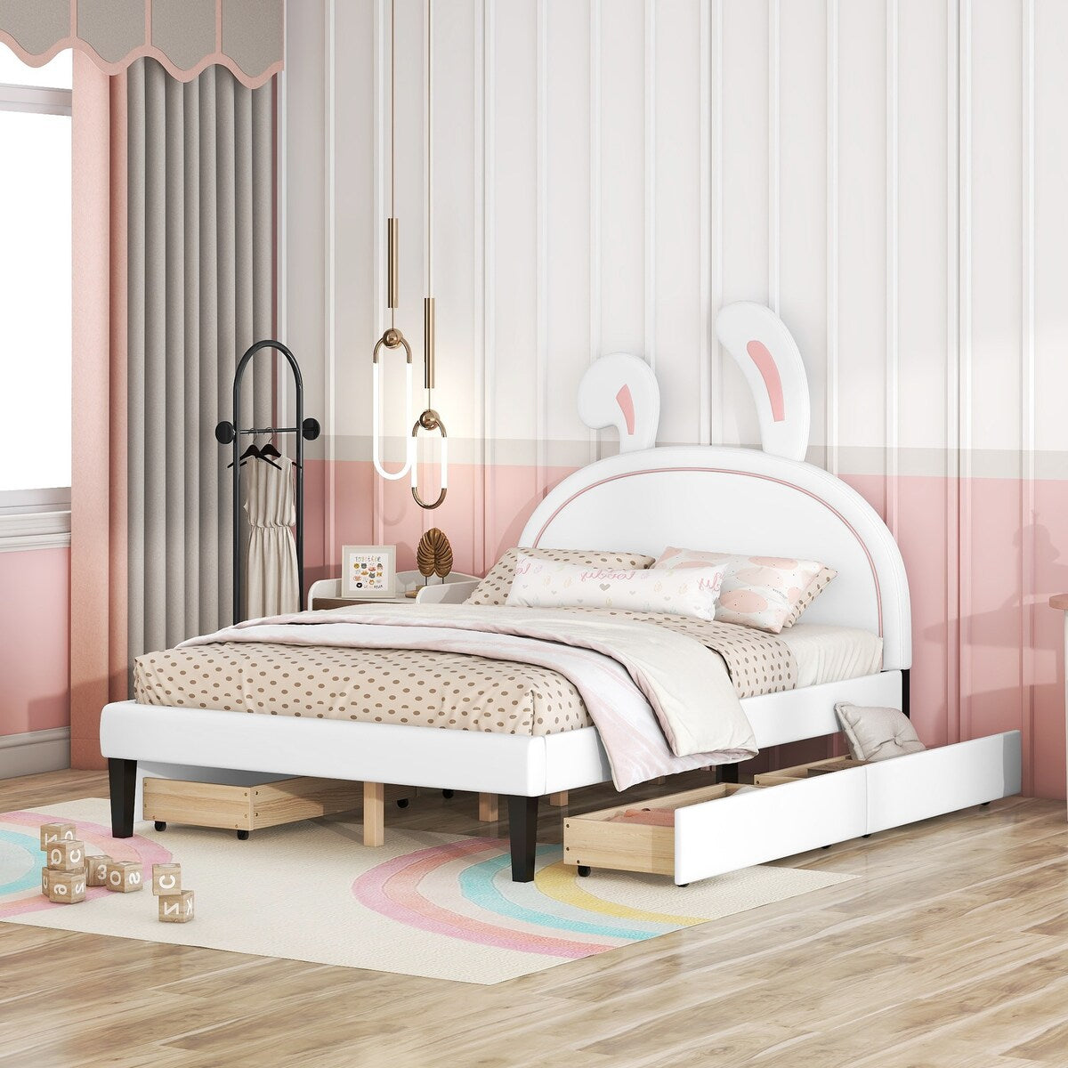 Upholstered Platform Bed with 4 Drawers
