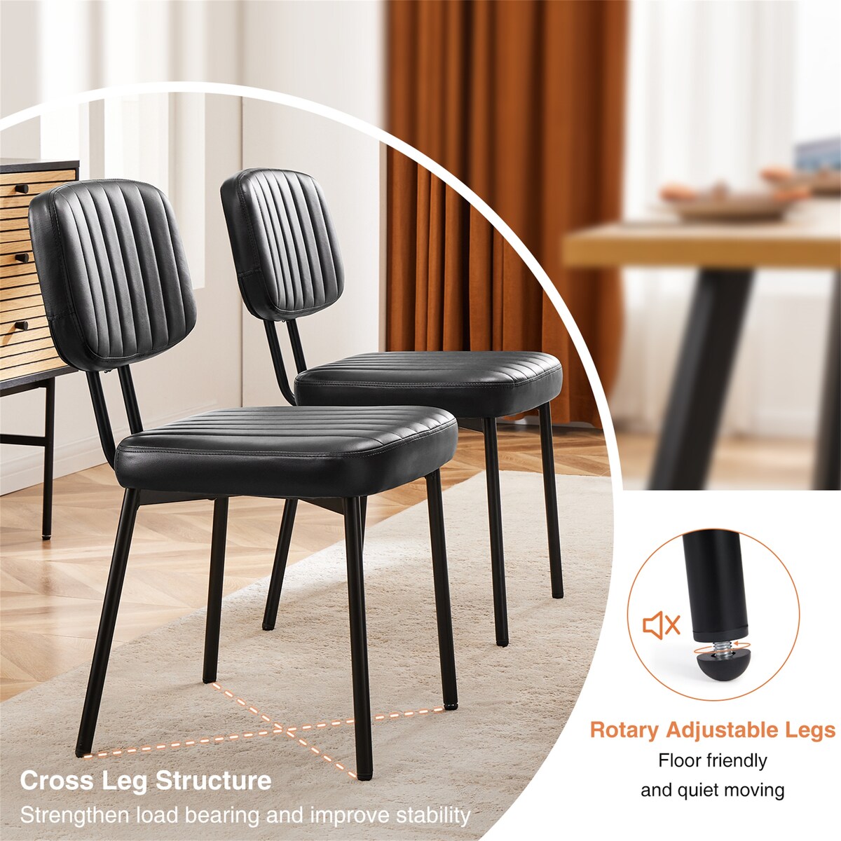 Upholstered Mid Century Modern Kitchen Dining Room Chairs Set of 2