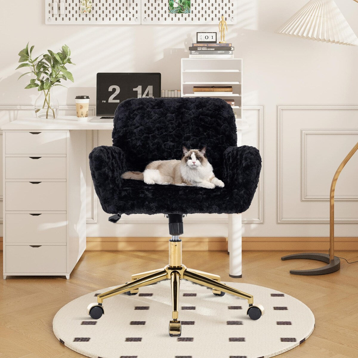 Upholstered Office Chair with Adjustable 360 Swivel Golden Base