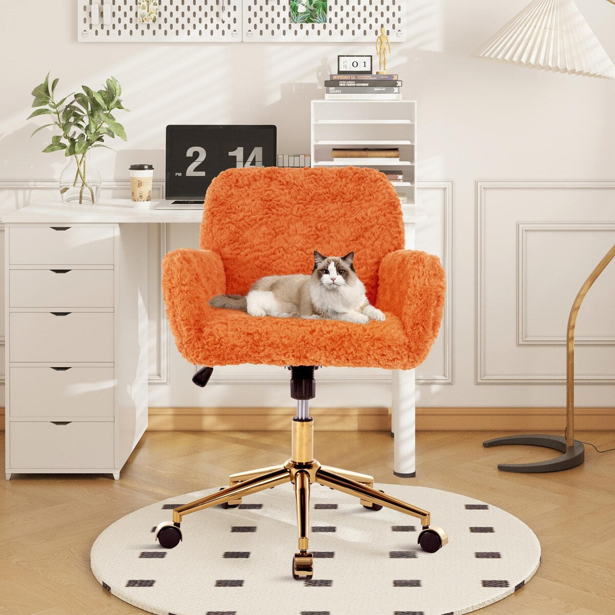 Upholstered Office Chair with Adjustable 360 Swivel Golden Base