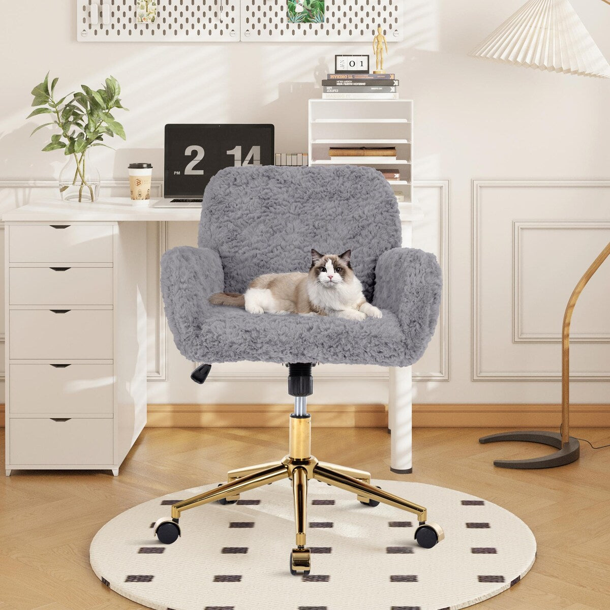 Upholstered Office Chair with Adjustable 360 Swivel Golden Base