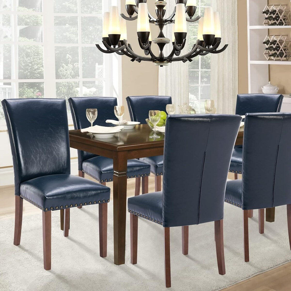Upholstered Parsons Dining Chairs Set of 2 4 6 Fabric Dining Room Kitchen Side Chair with Nailhead Trim and Wood Legs