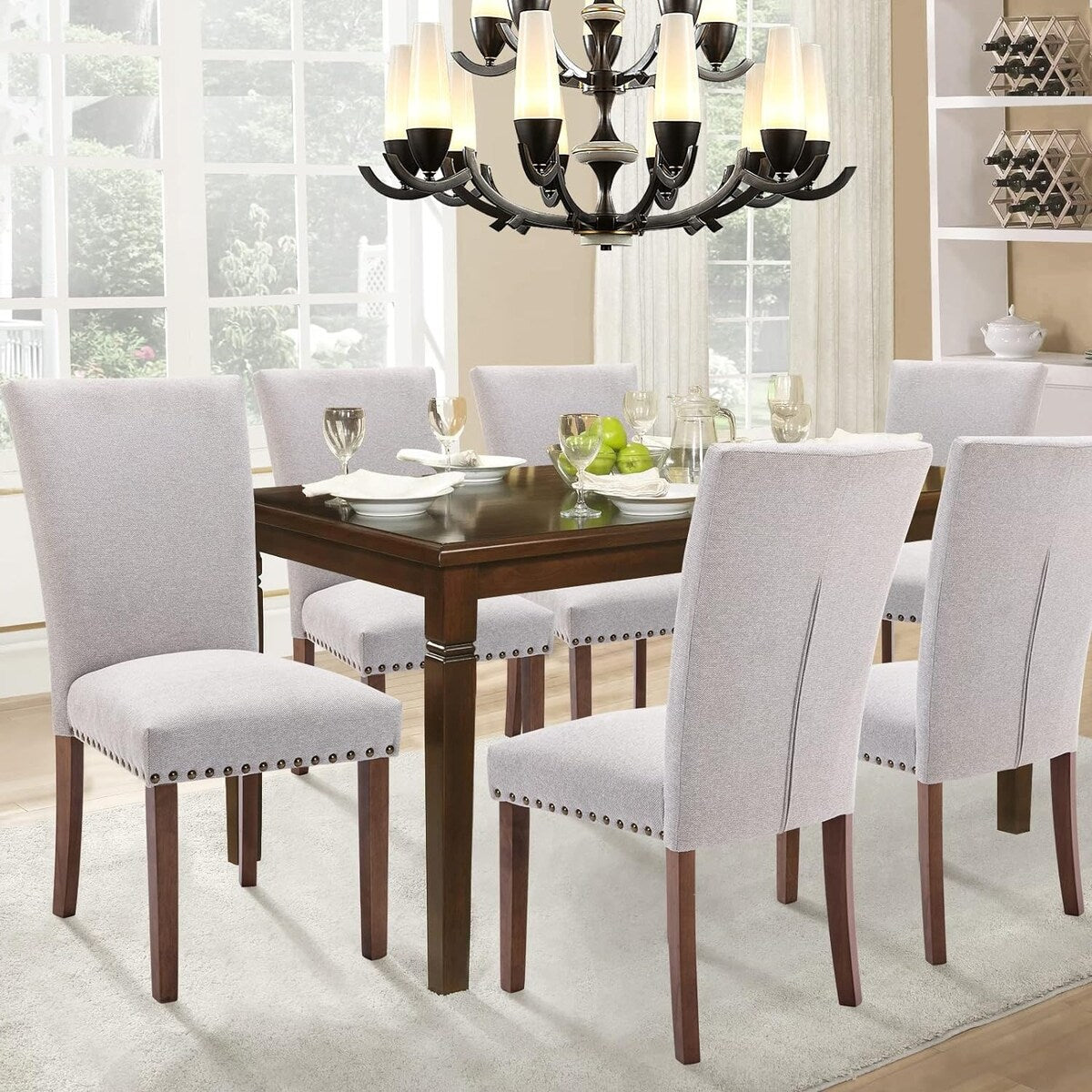 Upholstered Parsons Dining Chairs Set of 2 4 6 Fabric Dining Room Kitchen Side Chair with Nailhead Trim and Wood Legs