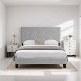 Upholstered Platform Bed Frame with pull point Tufted Headboard,Queen