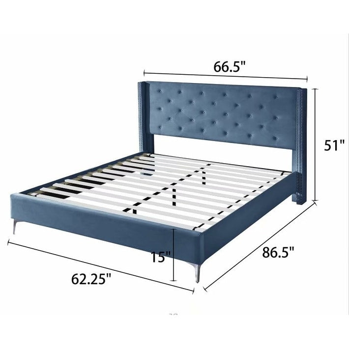 Morden Fort Queen Size Velvet Upholstered Platform Bed Frame with 6 inches Metal Legs