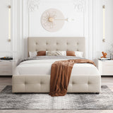 Upholstered Platform Bed with Classic Headboard and 4 Drawers, No Box Spring Needed, Linen Fabric, Queen Size