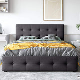 Upholstered Platform Bed with Classic Headboard and 4 Drawers, No Box Spring Needed, Linen Fabric, Queen Size