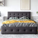Upholstered Platform Bed with Classic Headboard and 4 Drawers, No Box Spring Needed, Linen Fabric, Queen Size