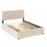 Upholstered Platform Bed with Classic Headboard and 4 Drawers, No Box Spring Needed, Linen Fabric, Queen Size