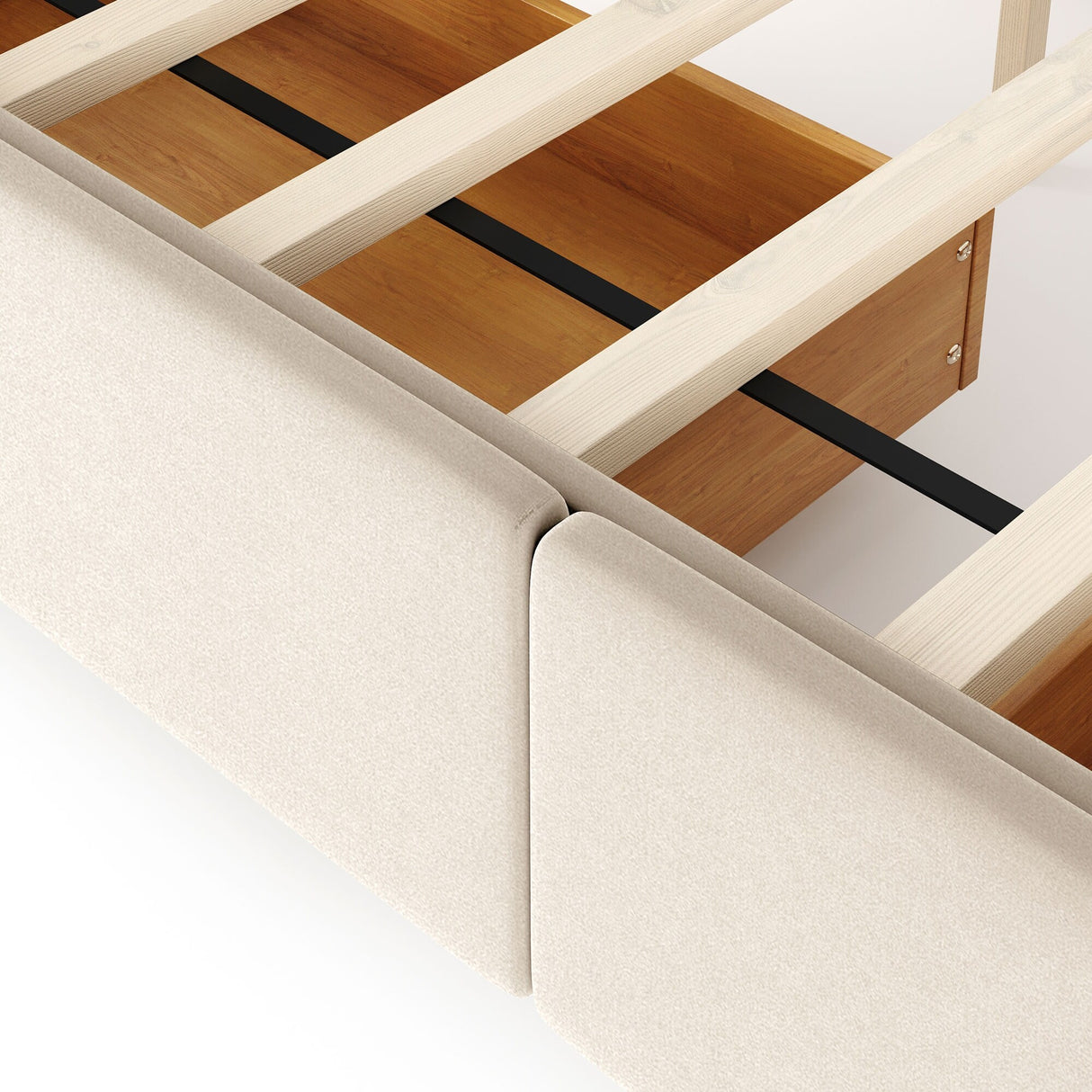 Upholstered Platform Bed with Classic Headboard and 4 Drawers, No Box Spring Needed, Linen Fabric, Queen Size