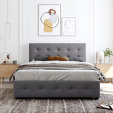Upholstered Platform Bed with Classic Headboard and 4 Drawers, No Box Spring Needed, Linen Fabric, Queen Size