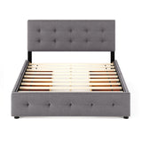 Upholstered Platform Bed with Classic Headboard and 4 Drawers, No Box Spring Needed, Linen Fabric, Queen Size
