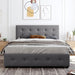 Upholstered Platform Bed with Classic Headboard and 4 Drawers, No Box Spring Needed, Linen Fabric, Queen Size