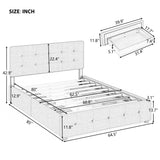 Upholstered Platform Bed with Classic Headboard and 4 Drawers, No Box Spring Needed, Linen Fabric, Queen Size