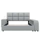 Upholstered Platform Bed with Multimedia Nightstand and Storage Shelves