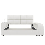 Upholstered Platform Bed with Multimedia Nightstand and Storage Shelves