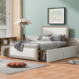 Upholstered Platform Bed with Nailhead Decoration and 4 Drawers