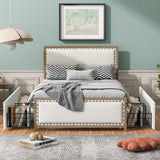 Upholstered Platform Bed with Nailhead Decoration and 4 Drawers