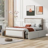 Upholstered Platform Bed with Nailhead Decoration and 4 Drawers