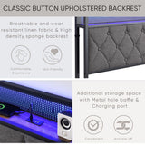 Upholstered Platform Bed with Storage Headboard and Heavy Metal Slats