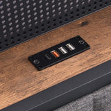 Upholstered Platform Bed with Storage Headboard and Heavy Metal Slats
