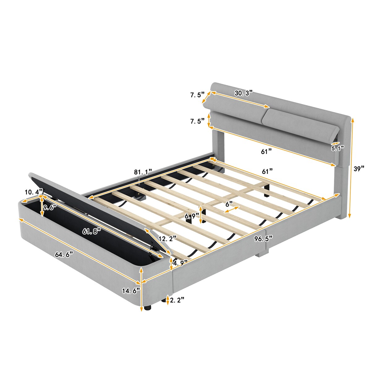 Upholstered Platform Bed with Storage Headboard