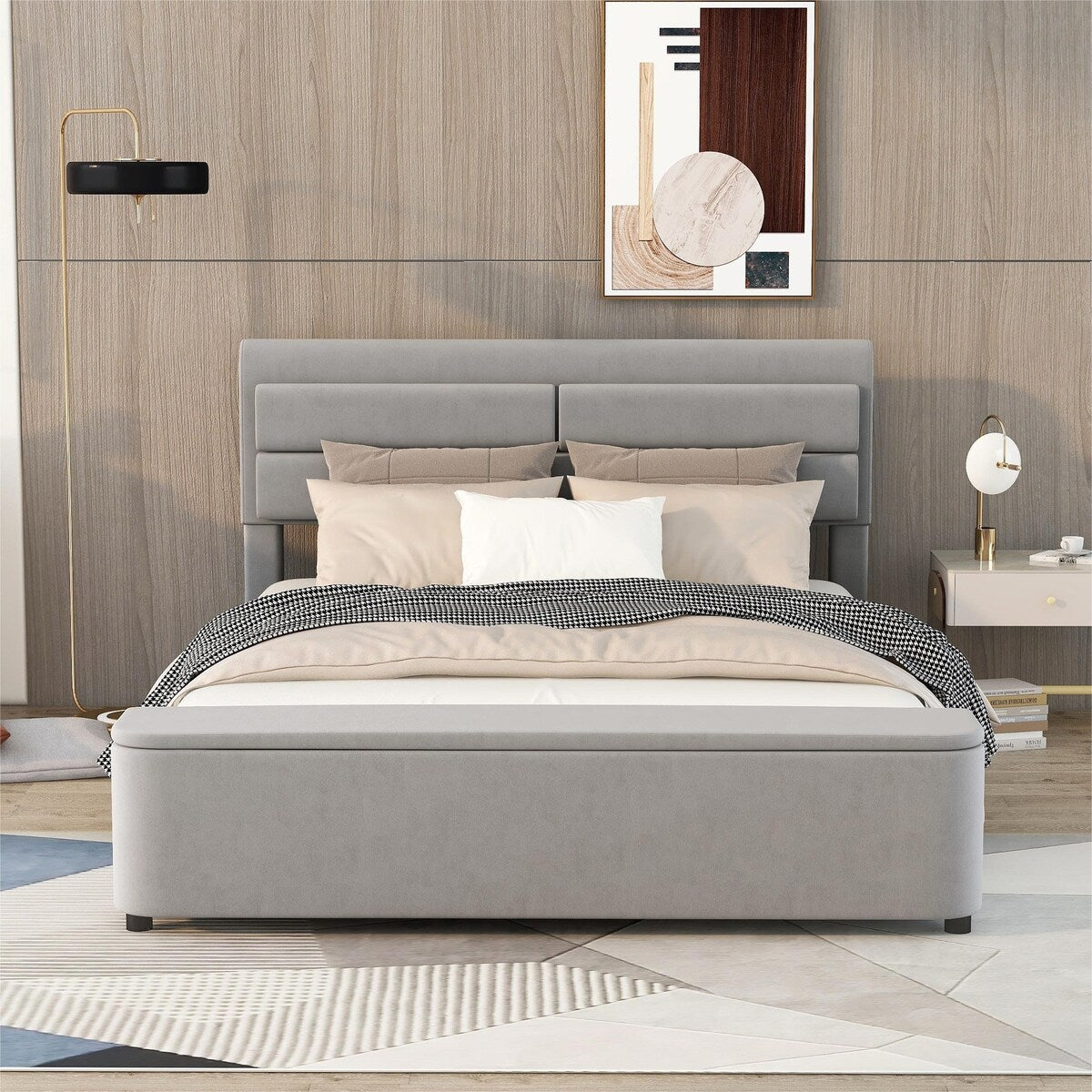 Upholstered Platform Bed with Storage Headboard