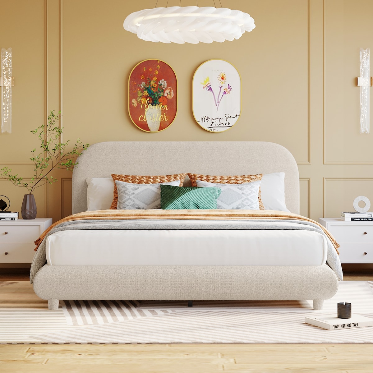 Upholstered Platform Bed with Thick Fabric