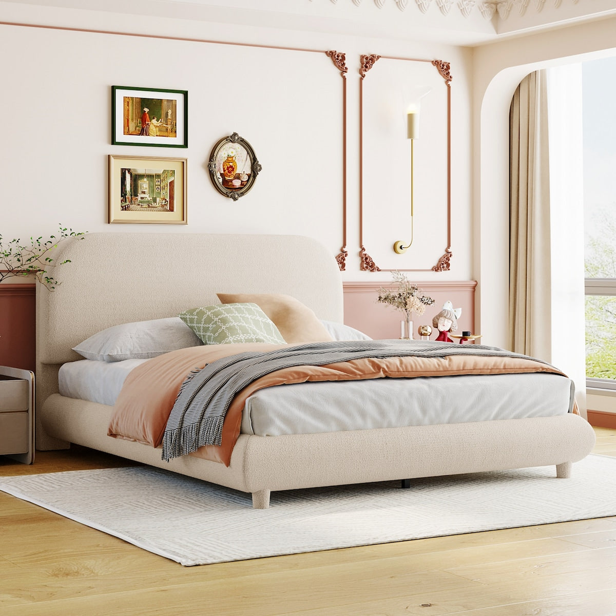 Upholstered Platform Bed with Thick Fabric