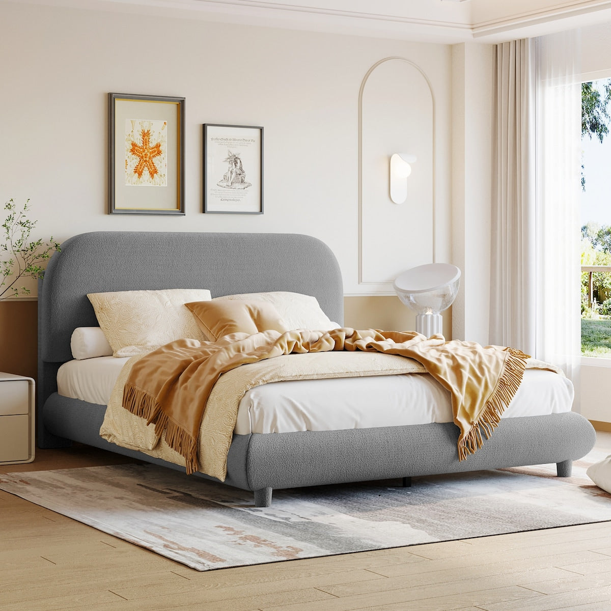 Upholstered Platform Bed with Thick Fabric