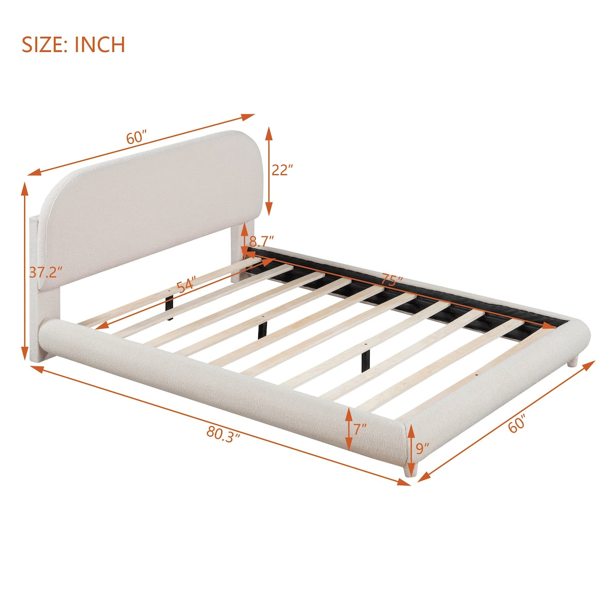 Upholstered Platform Bed with Thick Fabric