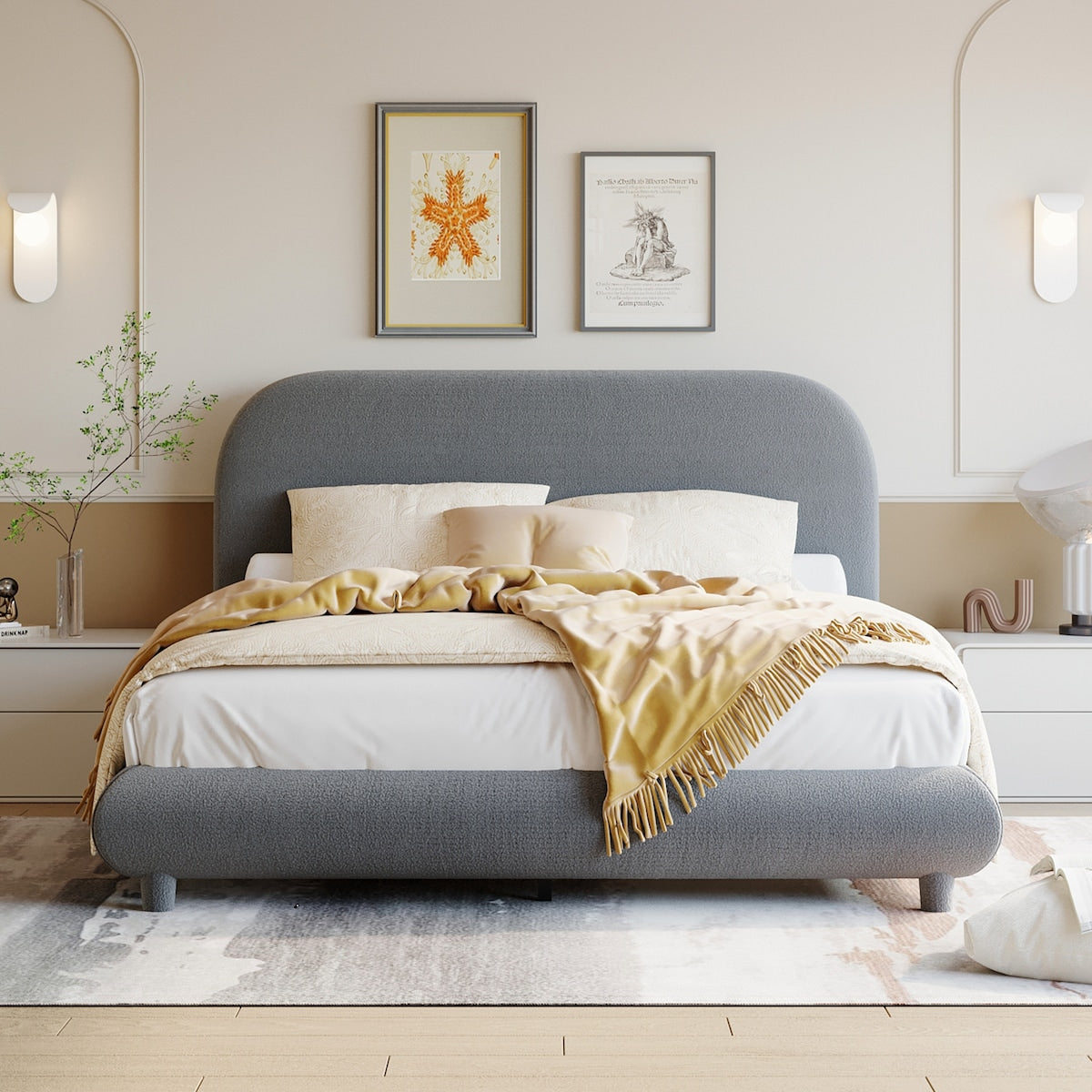 Upholstered Platform Bed with Thick Fabric