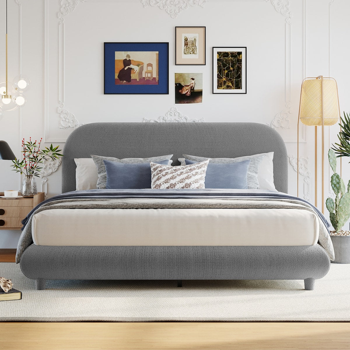 Upholstered Platform Bed with Thick Fabric