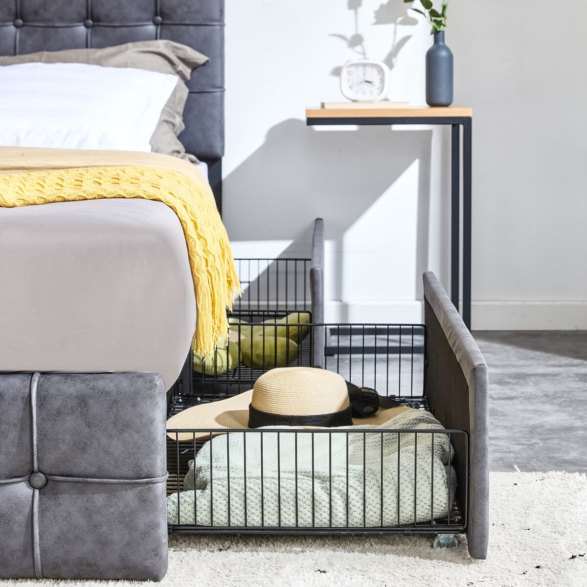Upholstered Platform Bed with four Storage Drawers