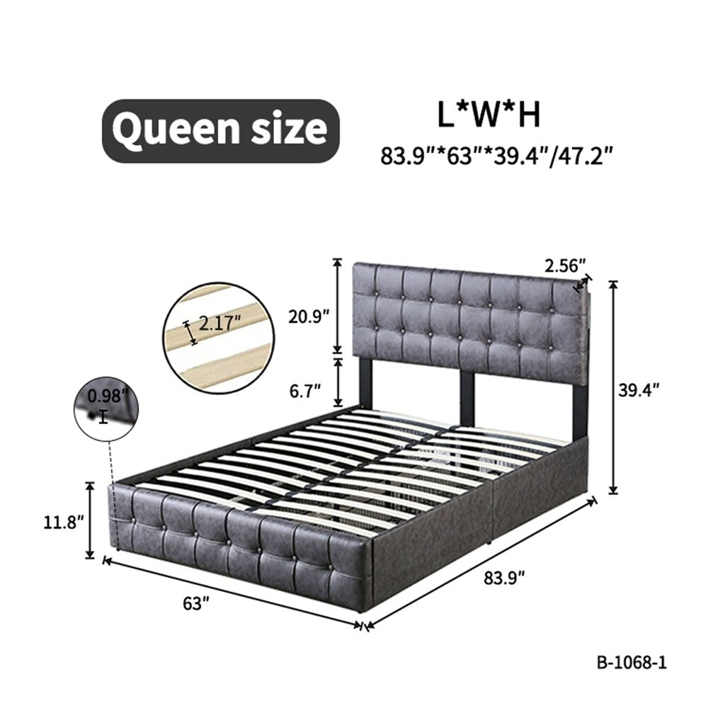 Upholstered Platform Bed with four Storage Drawers