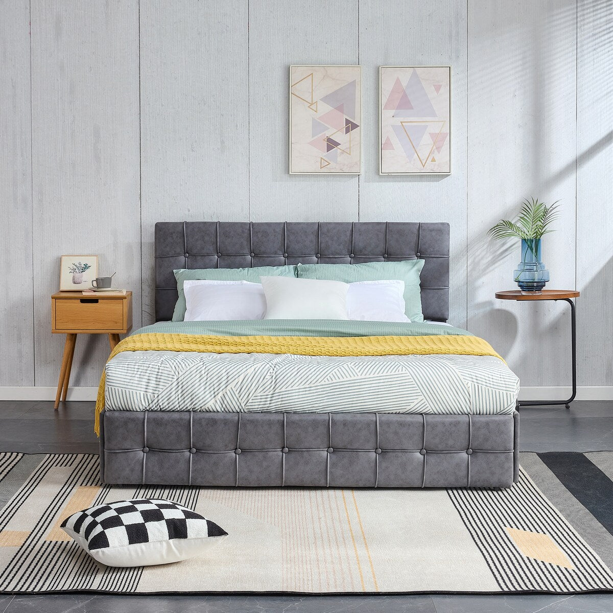Upholstered Platform Bed with four Storage Drawers